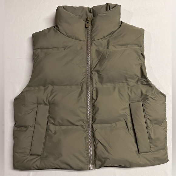 Zara Padded Cropped Puffer Kahki Vest Size Small - Picture 3 of 9